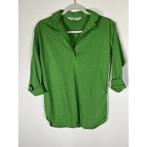 Vintage 90s Herman Geist luxury green open neck polo 3/4 slv with tie preppy S